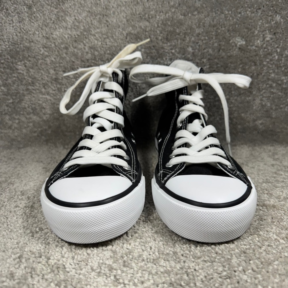 High Top Sneakers Black Canvas Lace Up Casual Shoes Rubber Sole Womens Size 7 - Picture 2 of 9